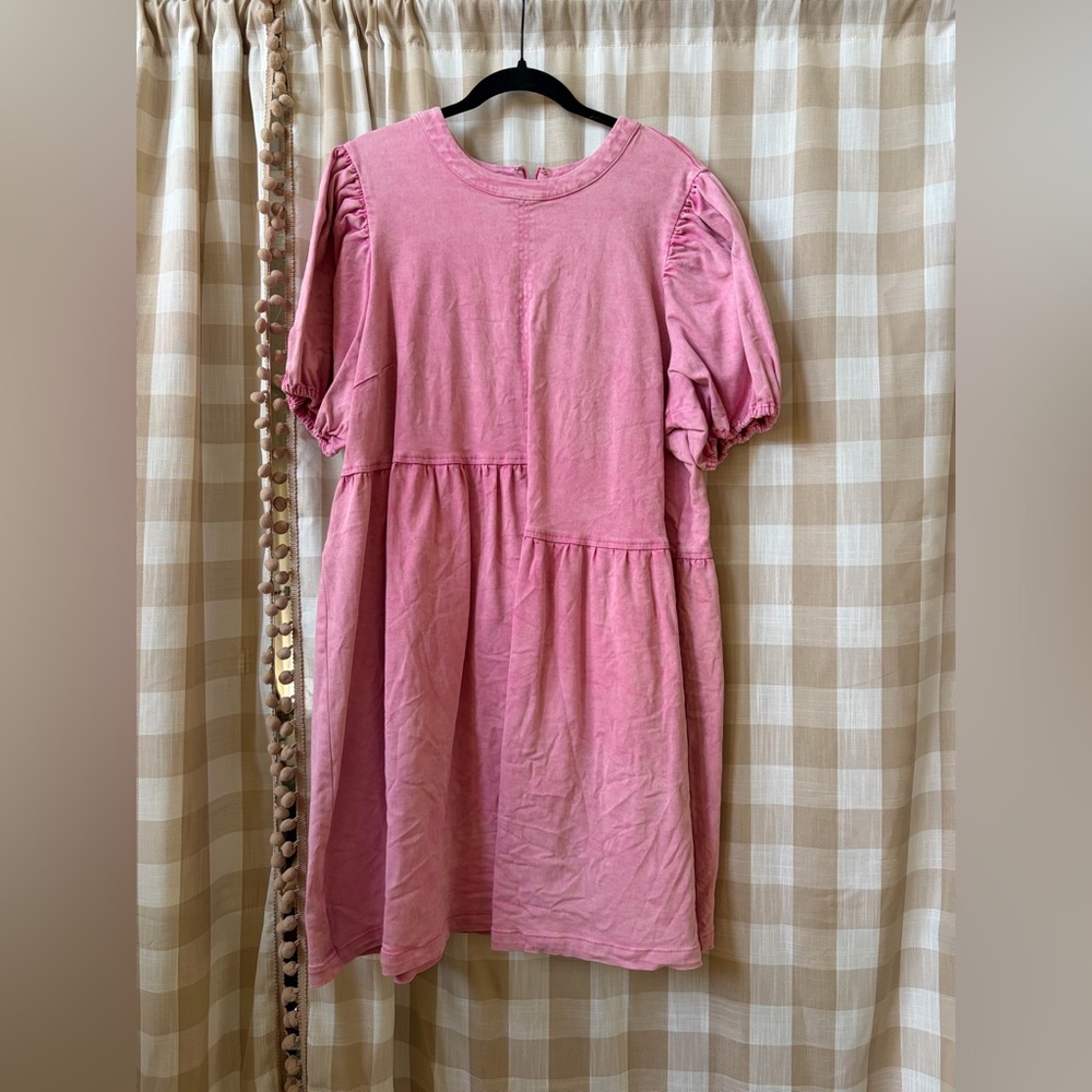 English Factory Pink Puff Sleeve Tiered Dress